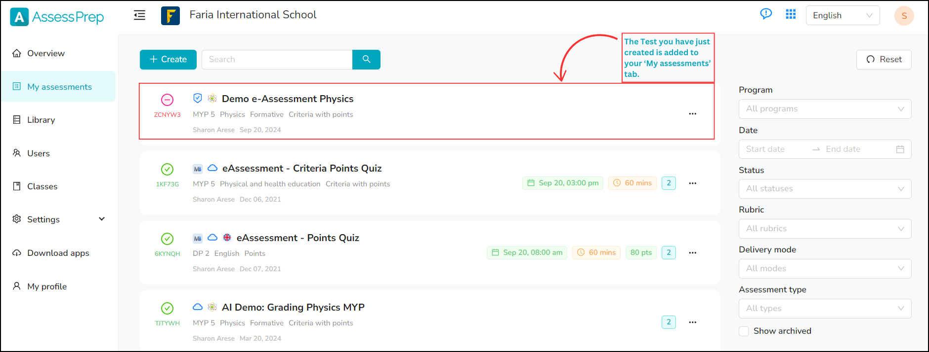The Test you have created is added to your ‘My assessments’ tab..png