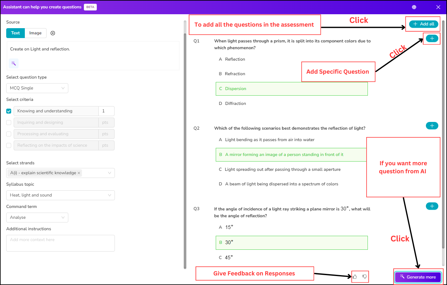 To add all the questions in the assessment.png